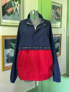 Abercrombie & Fitch Oversized Windbreaker Pullover Jacket Outdoor Navy Unisex